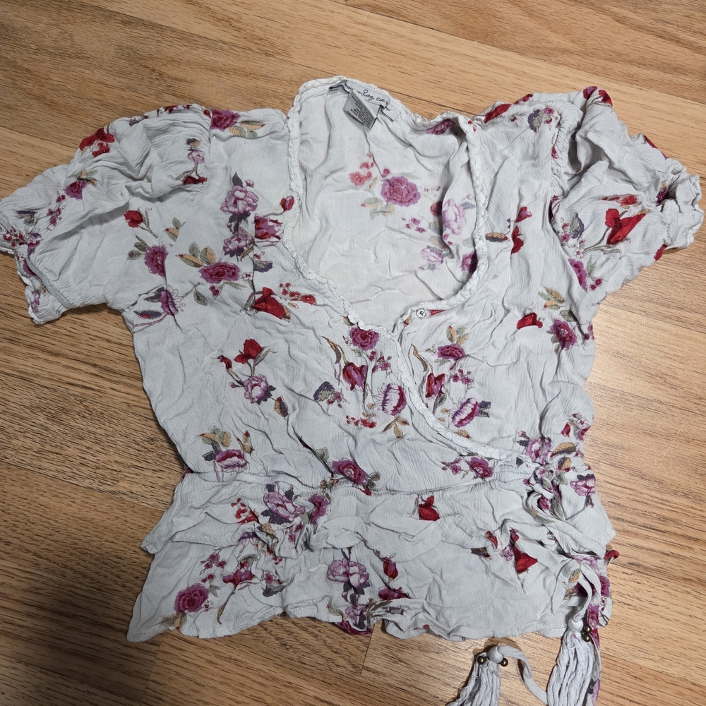 American Rag Floral Blouse in White, Red, And Pink